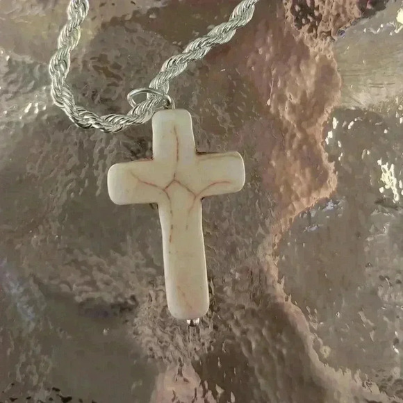 Howlite Turquoise Cross Necklace - Picture 2 of 4